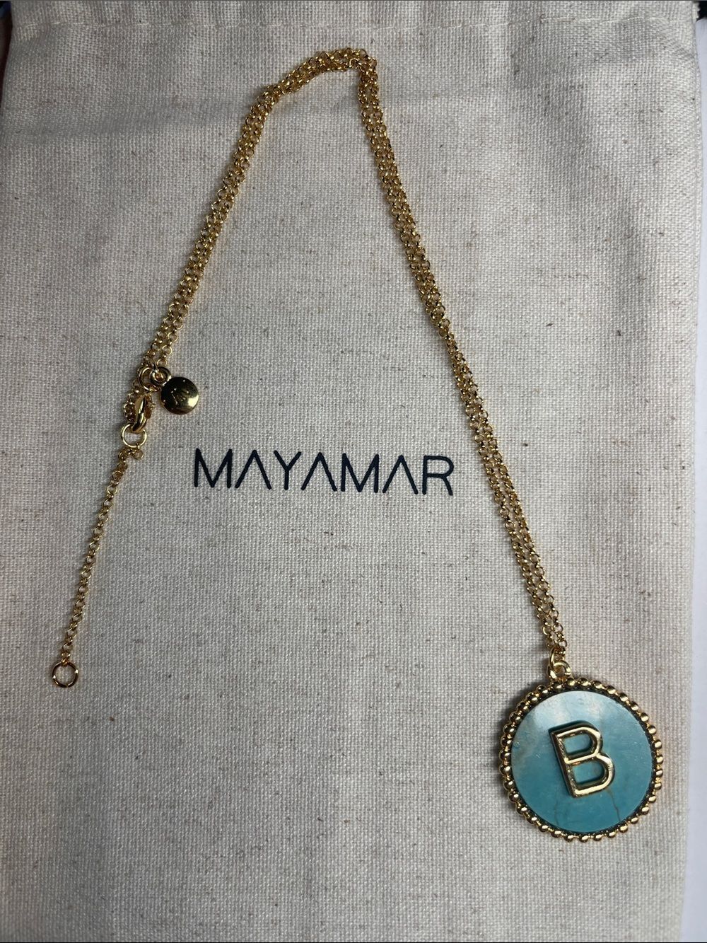 Mayamar Gold Turquoise 'B' Pendant Necklace